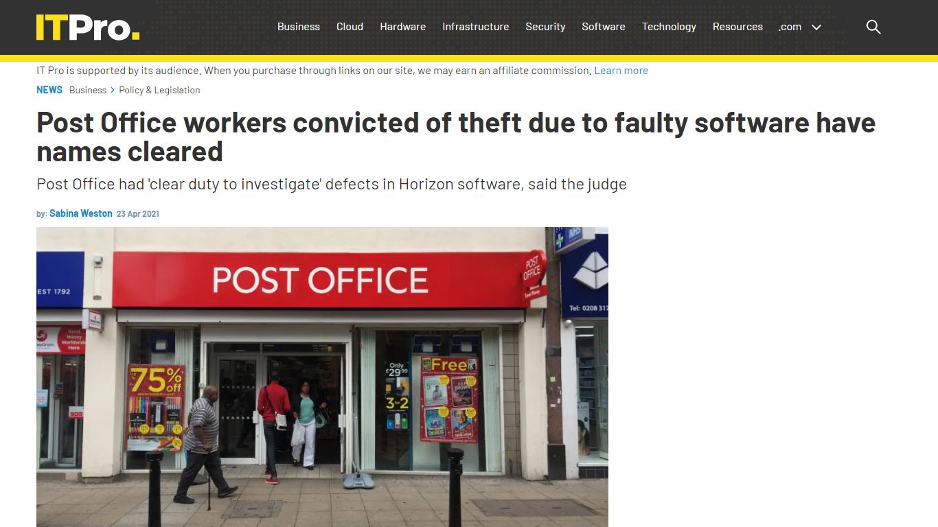 Post Office workers convicted of theft due to faulty software have ...